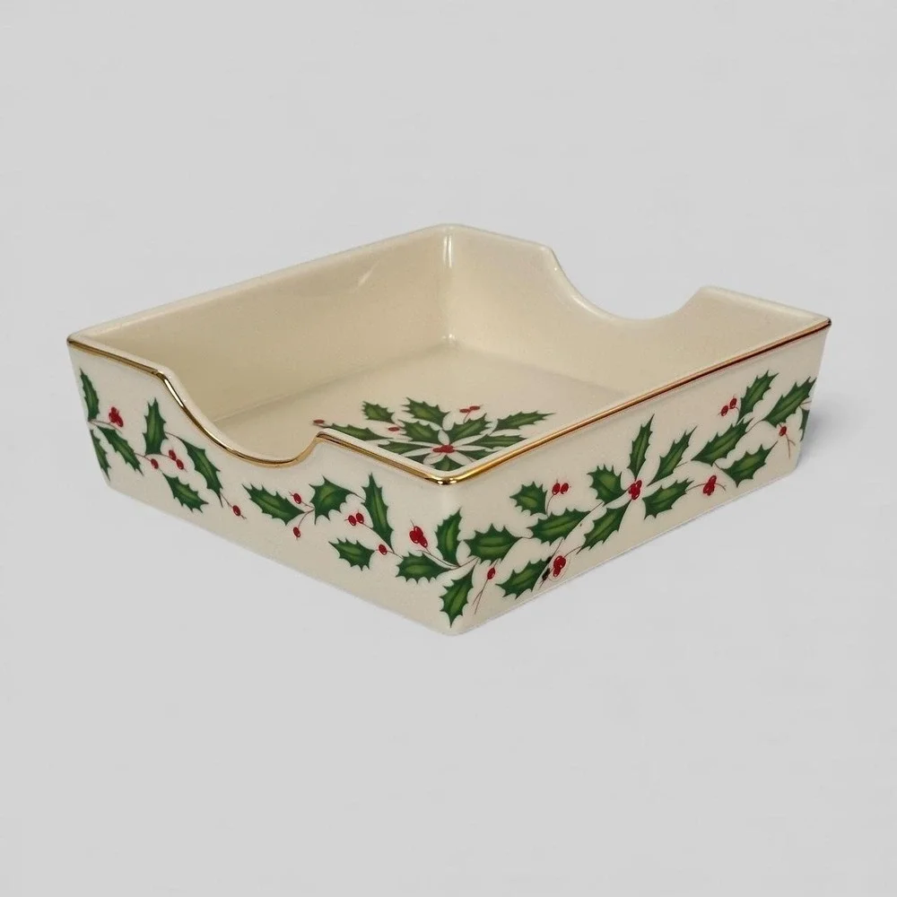 Lenox Holiday‎ Dimension Collection Napkin Holder Holly Berry Porcelain NIB
